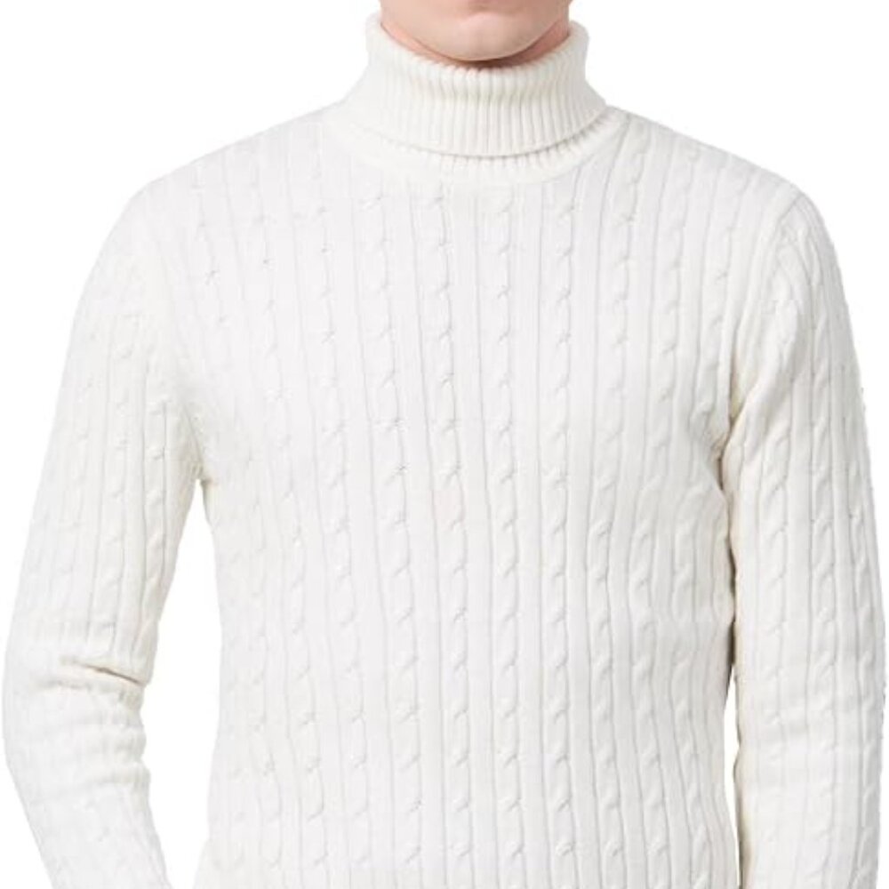 Men's White Pullover Turtleneck Sweater Alegra K Size 46 or XL Cotton Blend